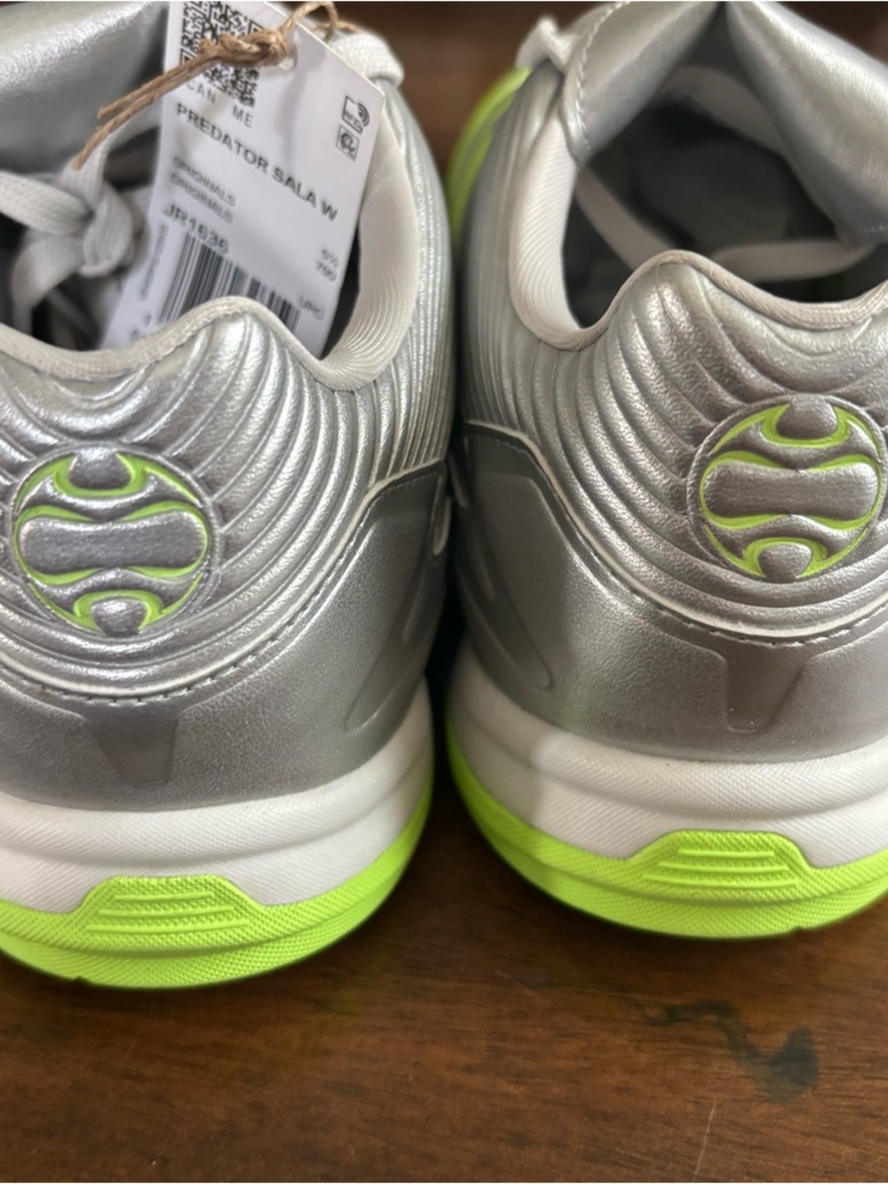 adidas Kids Silver with Neon Green Indoor Soccer Sneakers - Picture 5 of 9